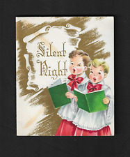 vintage shiny bronze Greeting Silent Night Christmas Card Kids Carols Sing Song picture