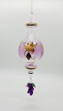 HandBlown Teardrop Shape Christmas  Glass Ornament Purple Gold W Grape Cluster picture
