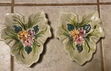 Pair Of Vintage Ceramic Table Ashtrays With Flowers And Leaves Made In Brazil picture