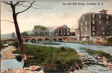 View of the Old Mill Bridge, Cortland NY Vintage Postcard M46 picture