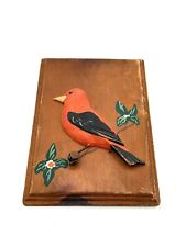 Hand Carved and Hand Painted Wooden Scarlet Tanager on a Plaque, 6”x4” picture