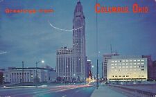 Columbus Ohio Skyline at Twilight Greetings vintage unposted picture