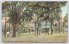 Great Barrington MA~Congregational Church & Manse~HC Leighton Vintage Postcard picture