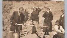 CANDID CAMPING SCENE real photo postcard rppc garden hoe  picture
