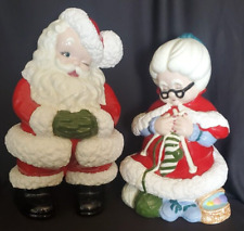 Vtg Atlantic Mold Ceramic Winking Santa and Mrs. Claus Christmas Figures Kitsch  picture