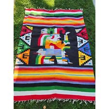Vintage Mexican Ceremonial Blanket Wool Rug Weaving Bright Colors 55x75 picture