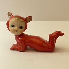 Vintage Reclining Red Ceramic Gold Ears Elf Pixie Figurine picture