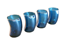 Vintage Handblown Royal Blue Teal Sommerso Swerve Glass Tumbler Set (4 pieces),  picture