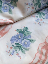 Vtg Polished Cotton WAVERLY Schumacher Floral STRIPE Pink Ribbon FABRIC 3.75 Yds picture