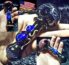 5.5 inch Black N Blue Bug Glass Tobacco Smoking Spoon Pipe 115 grams picture