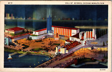 Postcard Chicago 1933 Worlds Fair Aerial View At Night Hall Of Science picture