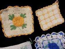 12 Vintage Handmade Crochet OOAK Potholder Hot Pad 3D Rosettes Red Yellow Green picture