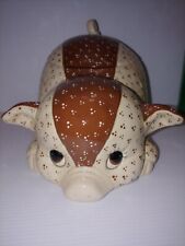  ADORABLE Hand Painted Ceramic White and Brown Baby Pig Piglet Cookie Jar  picture