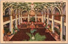 ST. LOUIS Missouri Postcard NEW HOTEL JEFFERSON Grand Lobby Curteich Linen 1942 picture