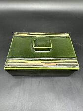 Vintage MCM The Bennetts California Pottery Box With Lid Rag Rug Green Trinket picture