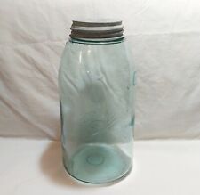 Atq Blue Glass Ball Triple L Half Gallon W/ Lined Zinc Lid Canning Jar Bubbles  picture
