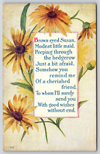 Original Old Antique Vintage Postcard Brown Eyed Susan Yellow Flowers 1914 picture