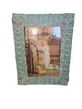 Vintage Blue/Green Wicker Picture Frame Boho Cottagecore 9x7 picture