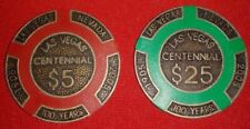 Lot of 2 Vintage Las Vegas CENTENNIAL POKER CHIPS $5 & $25 Chips/Card Holders picture