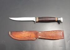 Vintage 1970s KA-BAR Leather Handle/Sheath Hunter Knife Carbon Steel Brass Guard picture
