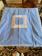 VIntage Blue Handmade Hardanger LACE Tablecloth Square 45” X 45” picture