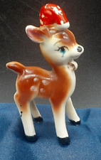1950s 1960s Miniature Ceramic Reindeer Santa Hat Vintage Christmas Figurine picture