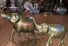 VTG Brass Etched Hand Painted Elephant Figurines  Buddist Hindi Made In Pakistan picture