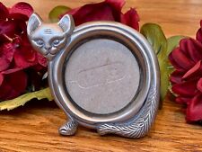 Vintage Pewter Cat Shaped Round Desk Picture Frame Very Unique Made In The USA picture