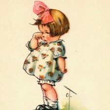 Vintage Postcard c1915 Little Girl Stands Sad and Crying 