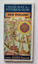 Vintage ca 1937 Sunoco Gas New England Road Map & Historical Guide pocket color picture