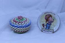 jewelry dish with lid ceramic lattice made in Spain Mother's Day gift VTG good picture