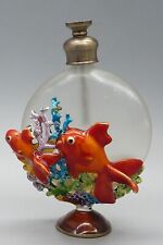 Damaged Vintage Glass Perfume Bottle with 3D Goldfish & Coral. Metal Dabber picture