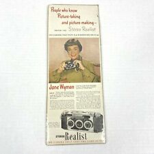 1951 Stereo Realist Camera Jane Wyman Print Ad Magazine Vintage Rare Ephemera picture