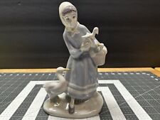 Vintage Shepherdess Holding Basket Carrying Ducks With Geese Lladro Style picture