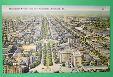 c1930s Monument Avenue and Lee Monument, Richmond Virginia VA Postcard picture