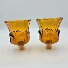 Vintage Homco Amber Votive Candle Holders Two (2) Peg Tulip Cups Glass Tealight picture