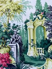 The Estate MANSION Serenity Gardens Cemetery Cherubs Barkcloth Vintage Fabric picture
