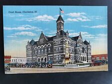 Postcard Charleston IL - Court House with Old Cars picture