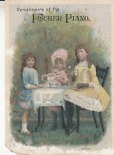 Antique  Trade Card Fischer PIANOS - WM Wander & Son . 3 Young Girls at Table picture