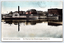 Postcard 1911 Wharf & Lake Memphremagog Newport Virginia Lady Lake Boat A14 picture