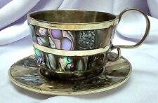 Abalone MOP Silver Small Cup & Saucer Alpaca Mexico picture