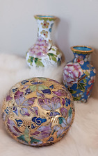 Lot of 3 Cloisonné Vases Chinese With Flowers 6