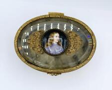 Antique French Footed Ormolu Jewelry Box Portrait of Young Woman Beveled Glass picture
