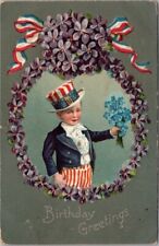 Vintage 1912 HAPPY BIRTHDAY Embossed Postcard Little Boy in Uncle Sam Outfit picture