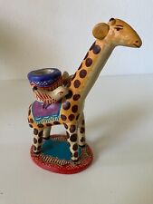 Vtg Mexican Pottery Tree of Life Giraffe w/ Birds Candle Holder Animal Folk Art picture
