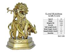 Lord Krishna with Cow Brass Idol playing flute 1.7 Kilogram 7 Inch Tall picture