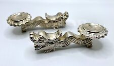 Vintage Chinese Dragon Set of 2 Silver Plated Brass Chopstick Spoon Holders Rest picture