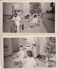 Lot 2 Original Photos NAMED KIDS OPEN CHRISTMAS GIFTS Lakewood c. 1955 Ohio 71 picture