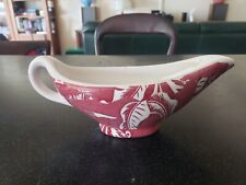 VINTAGE 1948 WALLACE CHINA Restaurant Ware RED BURGUNDY SHADOW LEAF GRAVY BOAT picture