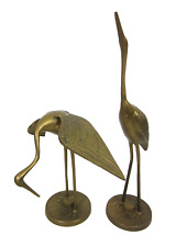 Set of 2 Solid Brass Cranes Heron Leonard Silver MFG Pair VINTAGE Made in Korea picture